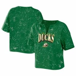 Brand new π― Women's WEAR By Erin Andrews Green Oregon Ducks Bleach Wash Splatter Notch Neck T-Shirt β€οΈ