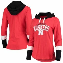 Best deal ✨ Women's G-III 4Her By Carl Banks Scarlet/Black Nebraska Huskers Passing Play Long Sleeve Hoodie T-Shirt 🥰