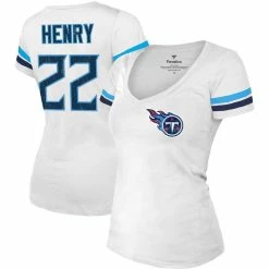 Cheapest 🧨 Majestic Threads 👩 Women's Fanatics Branded Derrick Henry White Tennessee Titans Fashion Player Name & Number V-Neck T-Shirt 🥰