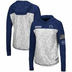 Best Sale 🔥 Women's Colosseum Gray/Navy Penn State Nittany Lions OHT Military Appreciation Mission Arctic Camo Hoodie Long Sleeve T-Shirt ✔️