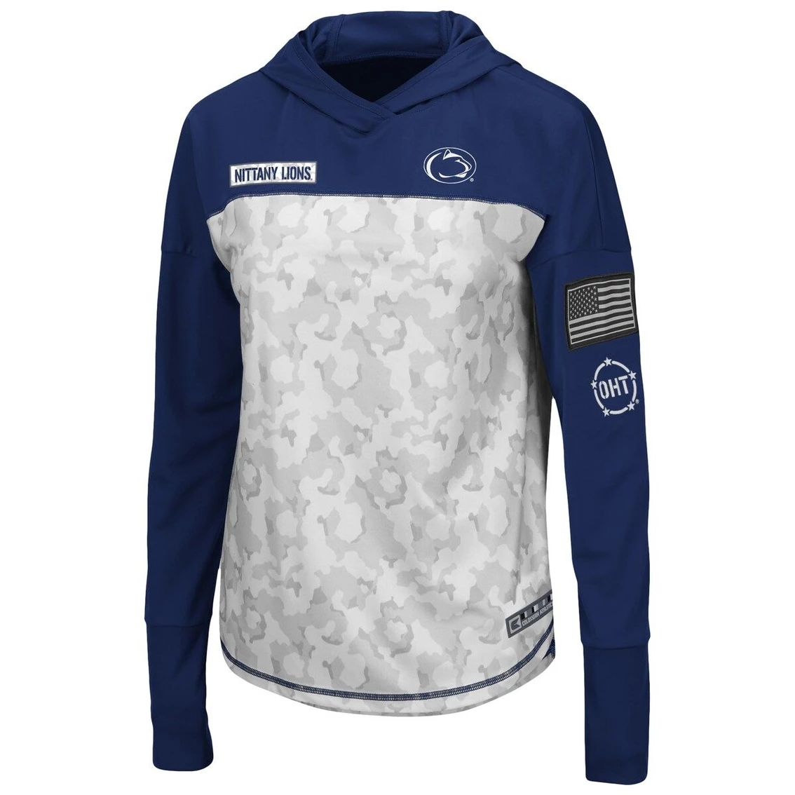 Best Sale π₯ Women's Colosseum Gray/Navy Penn State Nittany Lions OHT Military Appreciation Mission Arctic Camo Hoodie Long Sleeve T-Shirt βοΈ - Image 3
