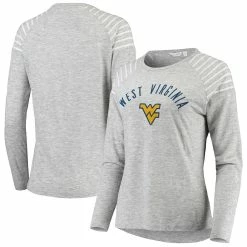Discount β€οΈ Camp David π© Women's Heathered Gray/White West Virginia Mountaineers Maritime Striped Raglan Long Sleeve T-Shirt π₯