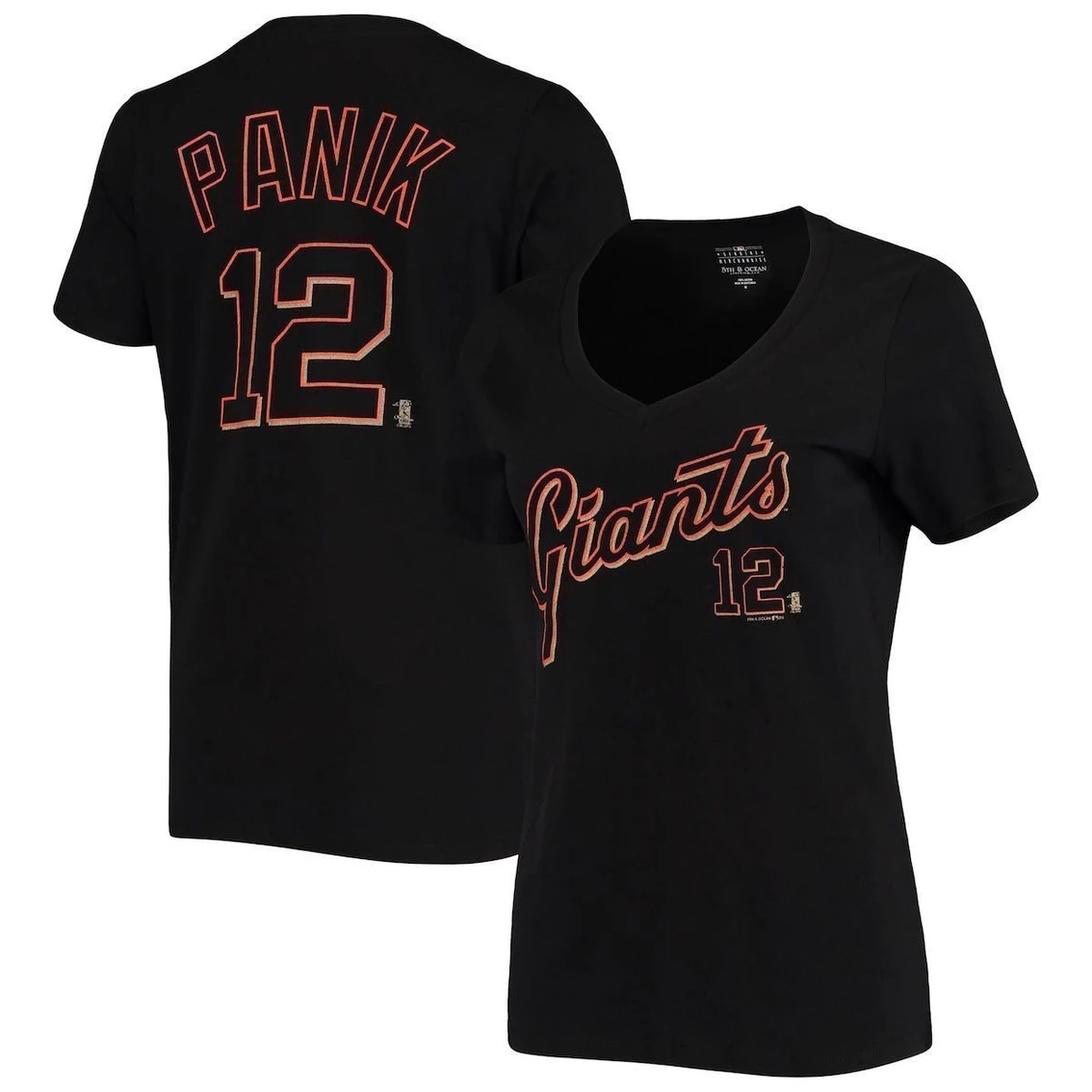 Brand new π― Women's 5th & Ocean By New Era Joe Panik Black San Francisco Giants Script Name And Number V-Neck T-Shirt π - Image 2