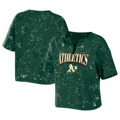 Budget 𧨠Women's WEAR By Erin Andrews Green Oakland Athletics Notch Neck Tie-Dye T-Shirt π―