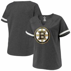 Top 10 ✨ Profile 👩 Women's Heathered Black Boston Bruins Plus Size Raglan Notch Neck T-Shirt ❤️