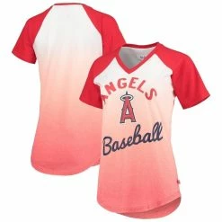 Outlet 🤩 Touch 👩 Women's G-III Sports By Carl Banks Red/White Los Angeles Angels Shortstop Ombre Raglan V-Neck T-Shirt 🎉