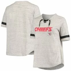 Top 10 🌟 Profile 👩 Women's Heathered Gray Kansas City Chiefs Plus Size Lace-Up V-Neck T-Shirt 🎁