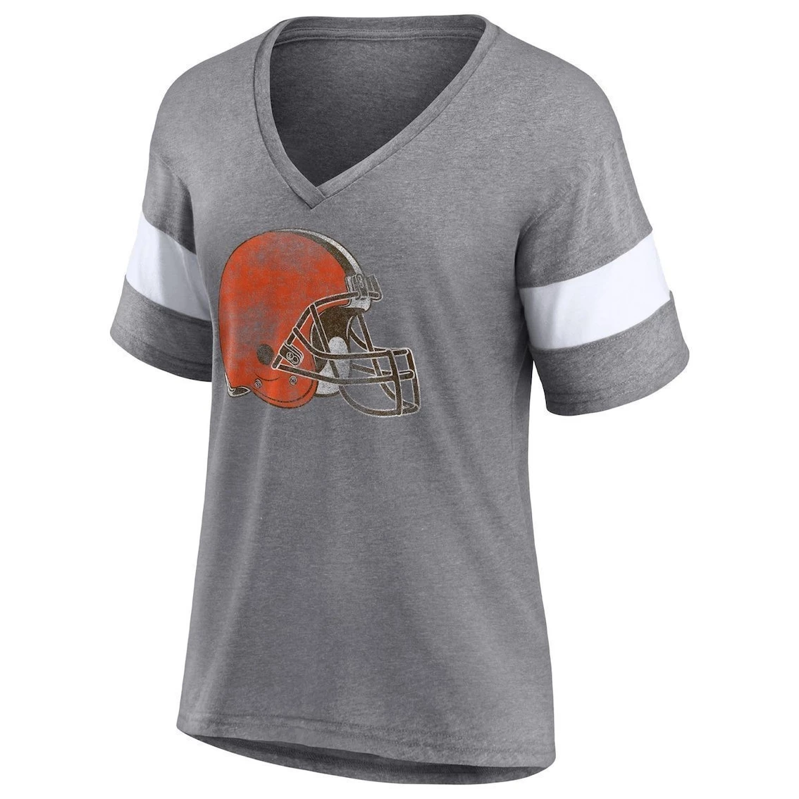 Top 10 π₯ Women's Fanatics Branded Heathered Gray/White Cleveland Browns Distressed Team Tri-Blend V-Neck T-Shirt π - Image 3