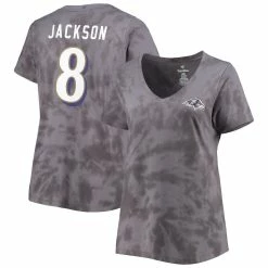 Promo 🎁 Profile 👩 Women's Lamar Jackson Charcoal Baltimore Ravens Plus Size Name & Number Tie-Dye T-Shirt 🤩