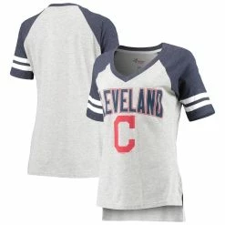 Brand new 🤩 Women's G-III 4Her By Carl Banks Heathered Gray/Navy Cleveland Indians Team Goal Line Raglan V-Neck T-Shirt 🔥