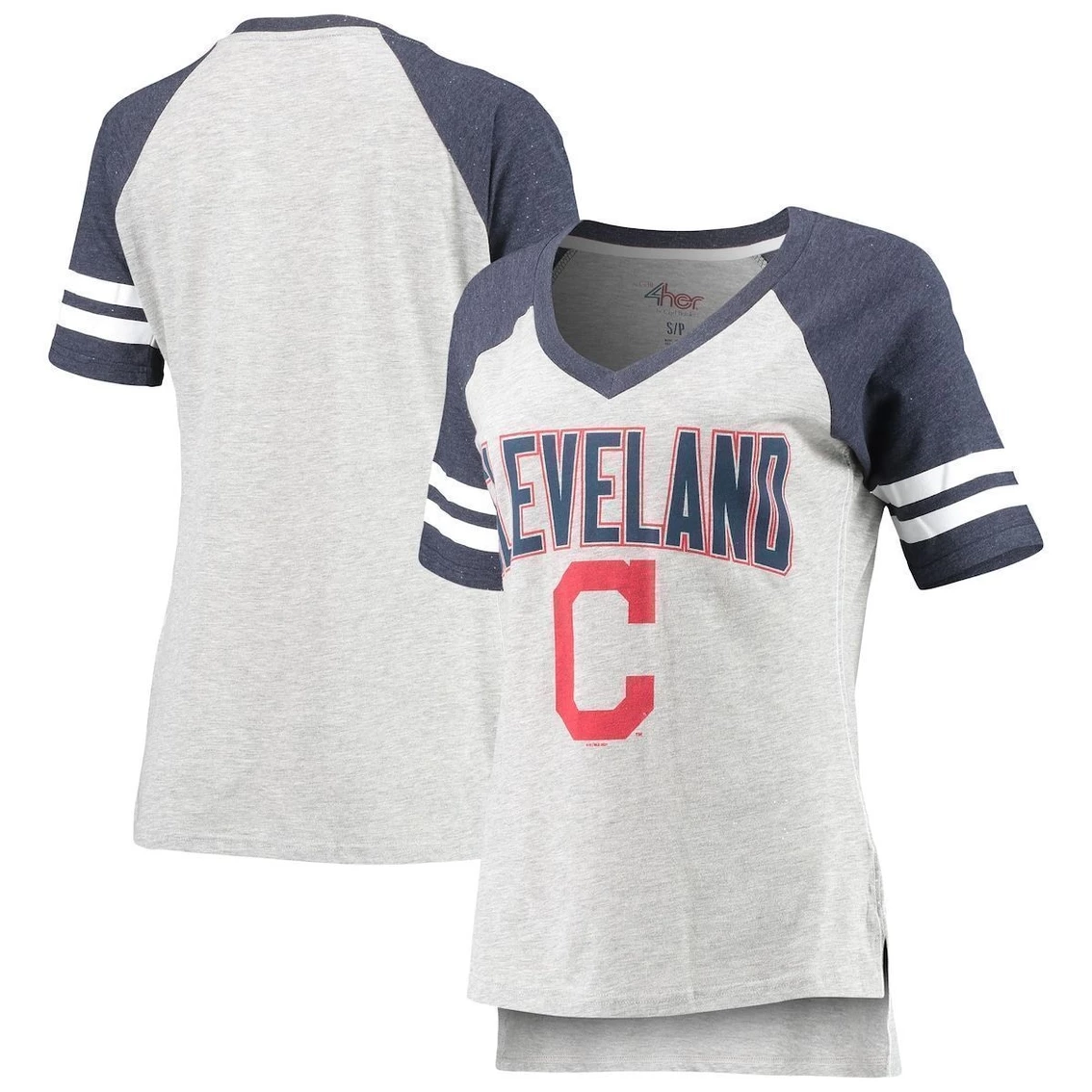 Brand new π€© Women's G-III 4Her By Carl Banks Heathered Gray/Navy Cleveland Indians Team Goal Line Raglan V-Neck T-Shirt π₯ - Image 2