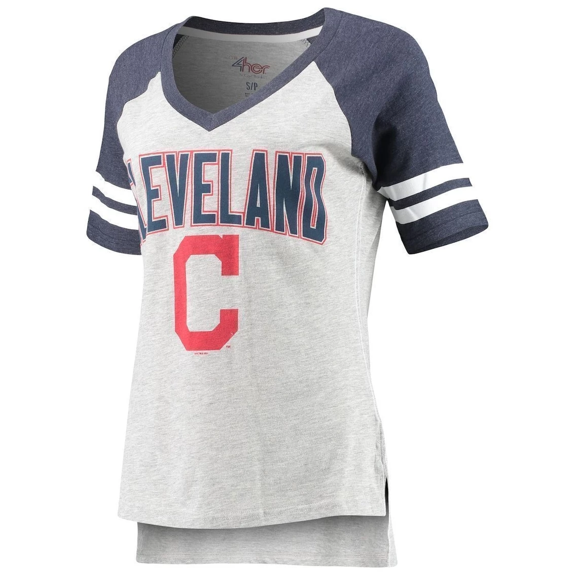 Brand new π€© Women's G-III 4Her By Carl Banks Heathered Gray/Navy Cleveland Indians Team Goal Line Raglan V-Neck T-Shirt π₯ - Image 3
