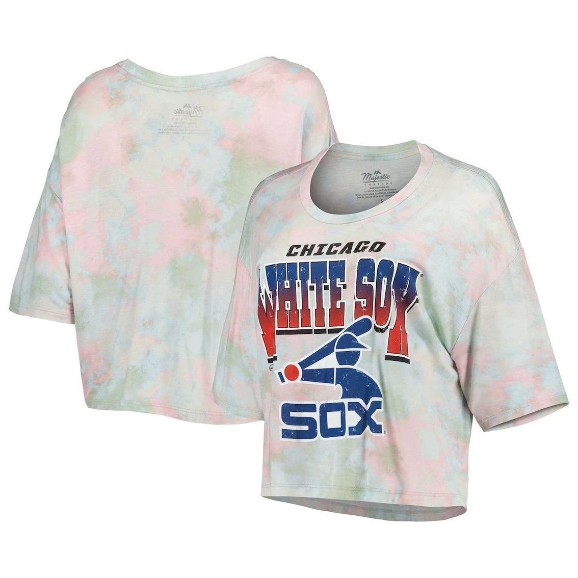 Top 10 π Women's Majestic Threads Chicago White Sox Cooperstown Collection Tie-Dye Boxy Cropped Tri-Blend T-Shirt π - Image 2