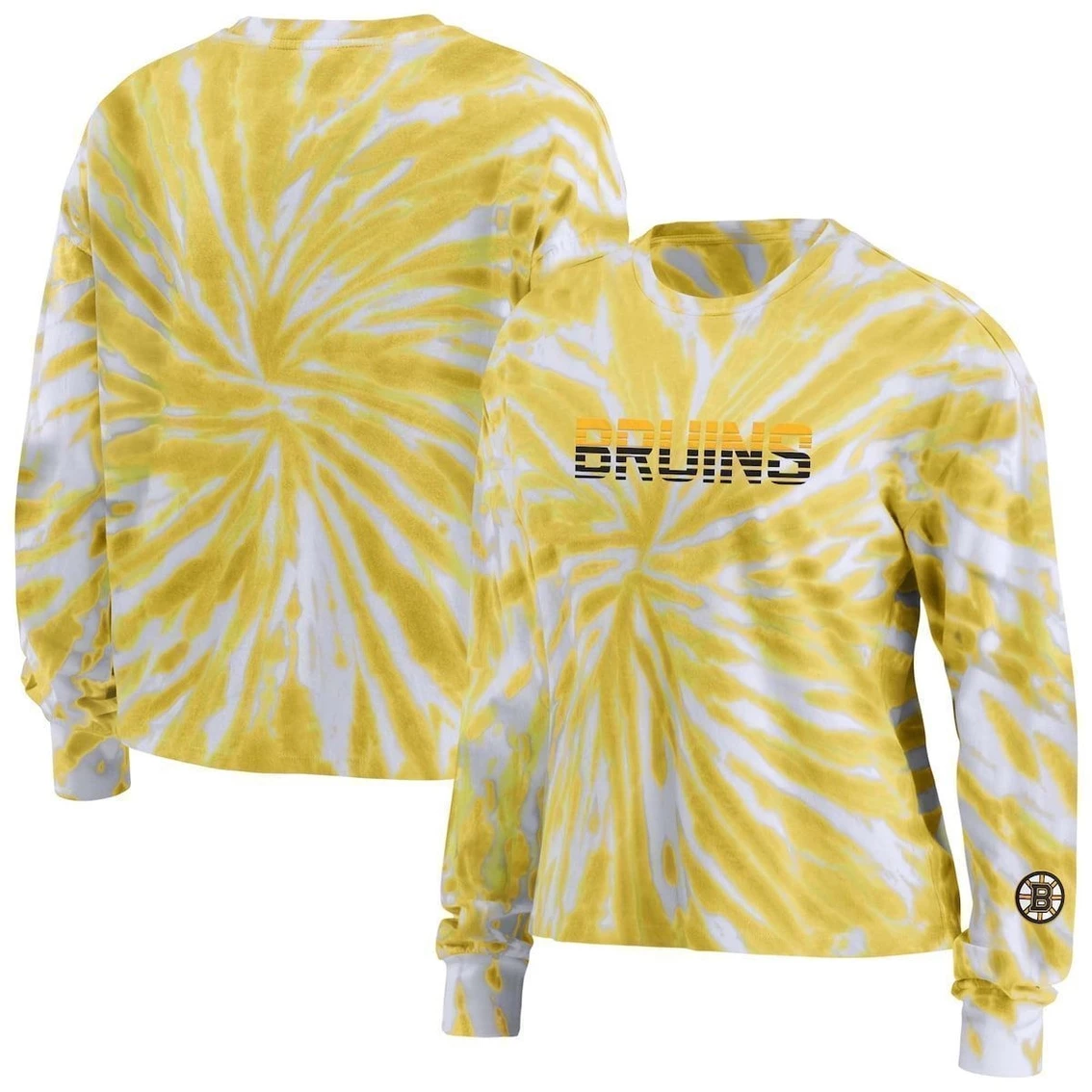 New π Women's WEAR By Erin Andrews Gold Boston Bruins Tie-Dye Long Sleeve T-Shirt π