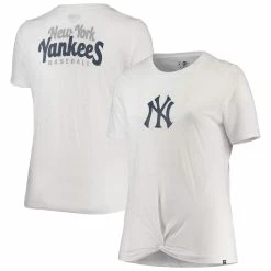 Deals 🔔 Women's New Era White New York Yankees Plus Size 2-Hit Front Knot T-Shirt 🤩