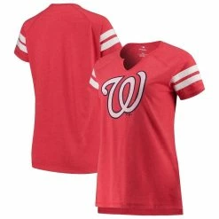 Best Pirce β Women's Fanatics Branded Red/White Washington Nationals Tri-blend Wordmark Notch Neck T-Shirt β