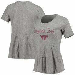 New 🔔 Boxercraft 👩 Women's Gray Virginia Tech Hokies Willow Ruffle-Bottom T-Shirt 🛒