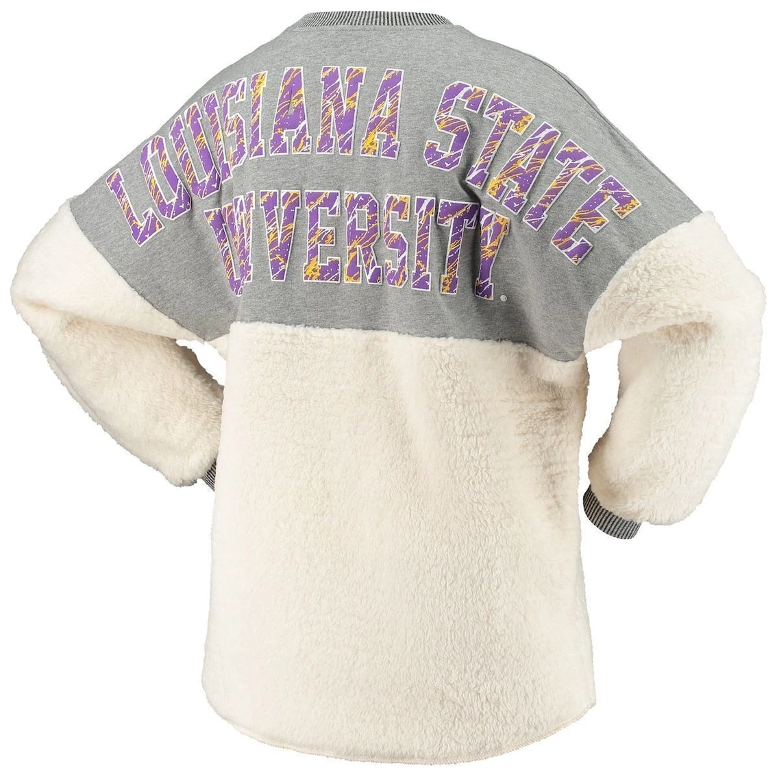 Best Pirce π€© Spirit Jersey π© Women's White/Heathered Gray LSU Tigers Mix Media Sherpa Long Sleeve T-Shirt π - Image 4
