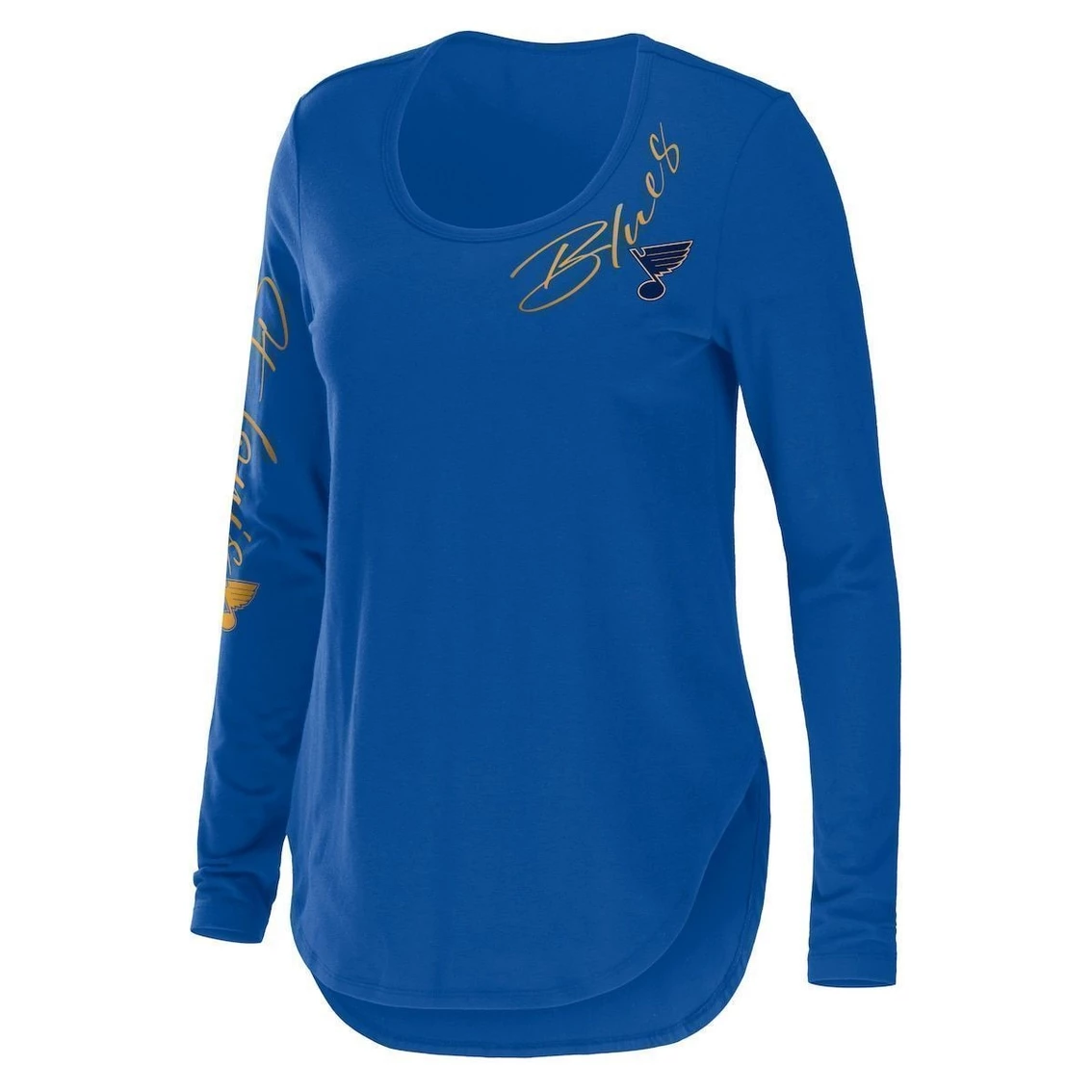 Wholesale βοΈ Women's WEAR By Erin Andrews Blue St. Louis Blues Team Scoop Neck Long Sleeve T-Shirt π― - Image 3