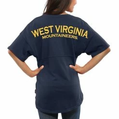 Budget 🔥 Women's Navy West Virginia Mountaineers Spirit Jersey Oversized T-Shirt 👏