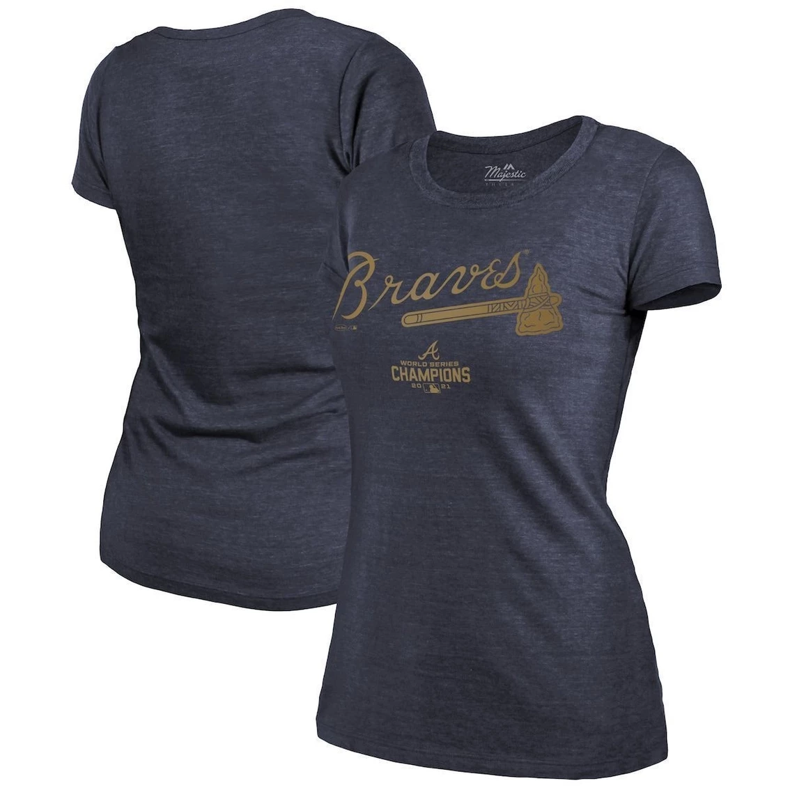 Brand new β Women's Majestic Threads Navy Atlanta Braves 2022 Gold Program Wordmark T-Shirt π - Image 2