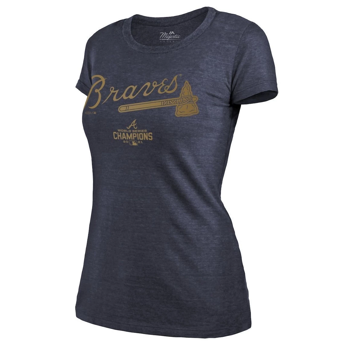 Brand new β Women's Majestic Threads Navy Atlanta Braves 2022 Gold Program Wordmark T-Shirt π - Image 3