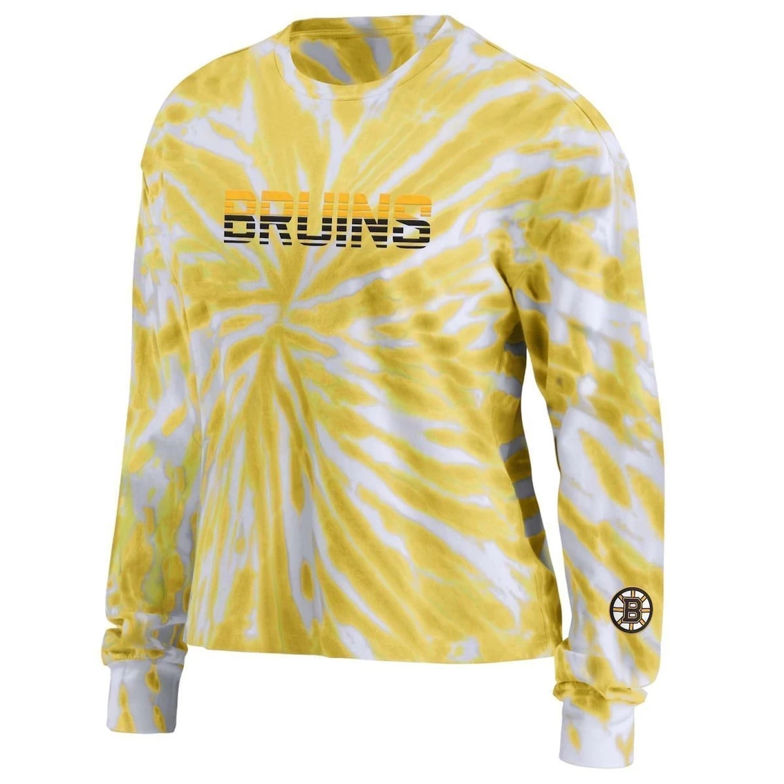 New π Women's WEAR By Erin Andrews Gold Boston Bruins Tie-Dye Long Sleeve T-Shirt π - Image 3
