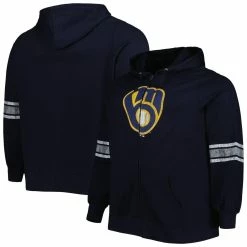 Flash Sale ⭐ Profile 👩 Women's Navy/Heather Gray Milwaukee Brewers Plus Size Front Logo Full-Zip Hoodie 🔔