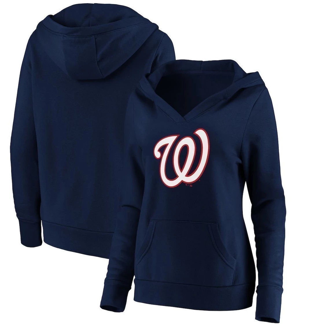 Cheapest 𧨠Women's Fanatics Branded Navy Washington Nationals Official Logo Crossover V-Neck Pullover Hoodie π₯° - Image 2