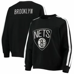 Coupon 😀 Women's The Wild Collective Black Brooklyn Nets Perforated Logo Pullover Sweatshirt ✨