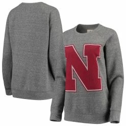 Top 10 π€© Women's Pressbox Heathered Gray Nebraska Huskers Big Team Logo Knobi Fleece Tri-Blend Crew Neck Sweatshirt π