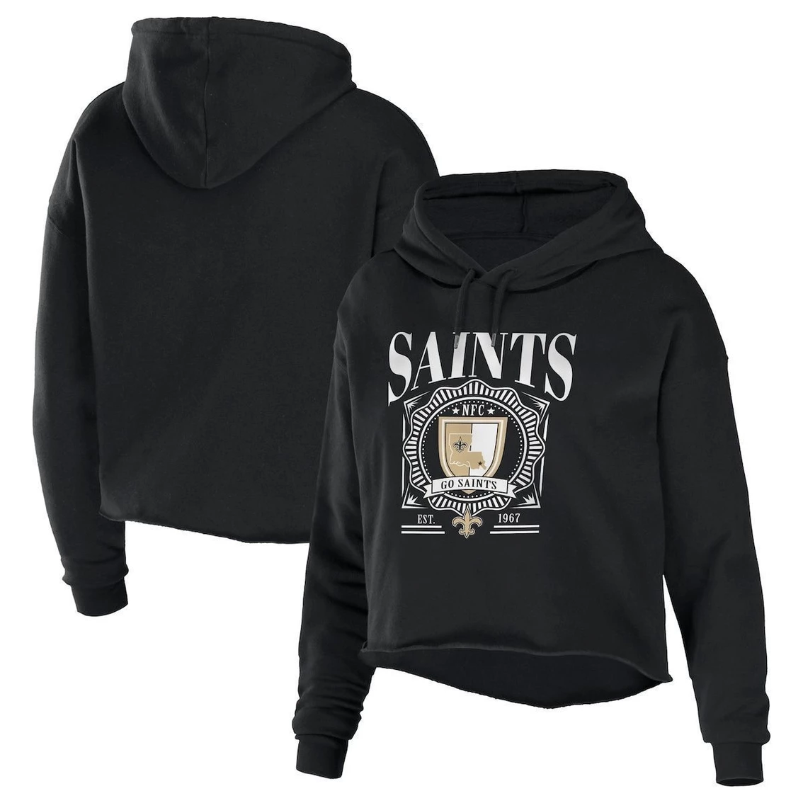 Deals π― Women's WEAR By Erin Andrews Black New Orleans Saints Cropped Sponge Fleece Pullover Hoodie β - Image 2