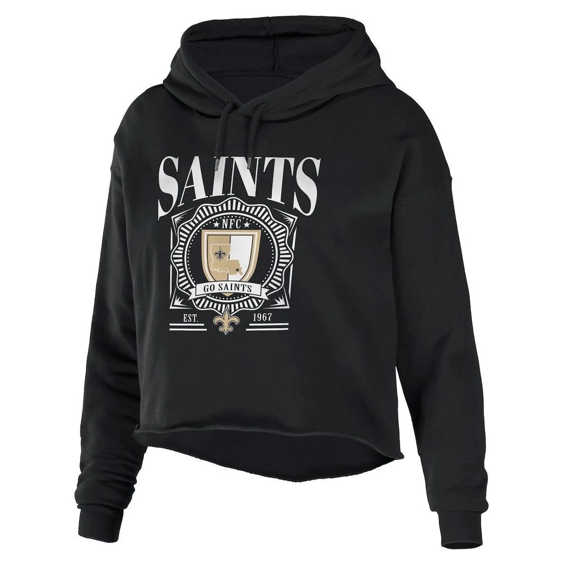 Deals π― Women's WEAR By Erin Andrews Black New Orleans Saints Cropped Sponge Fleece Pullover Hoodie β - Image 3