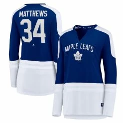 New 🎉 Women's Fanatics Branded Auston Matthews Blue/White Toronto Maple Leafs Power Player Long Sleeve Notch Neck T-Shirt 😉