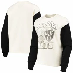 Flash Sale π Women's Junk Food White/Black Brooklyn Nets Contrast Sleeve Pullover Sweatshirt π