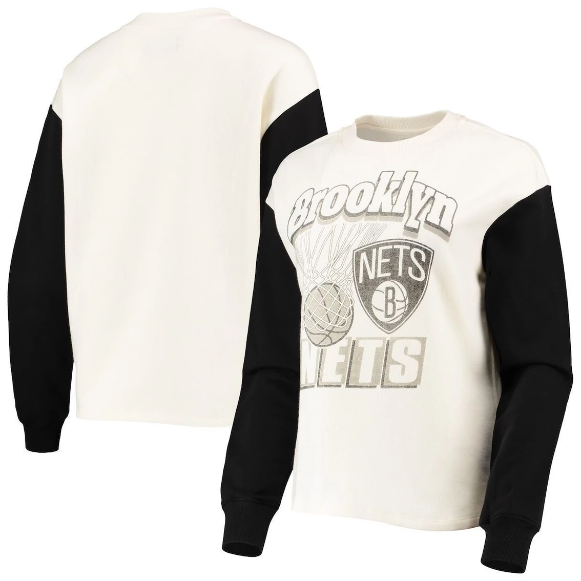 Flash Sale π Women's Junk Food White/Black Brooklyn Nets Contrast Sleeve Pullover Sweatshirt π - Image 2