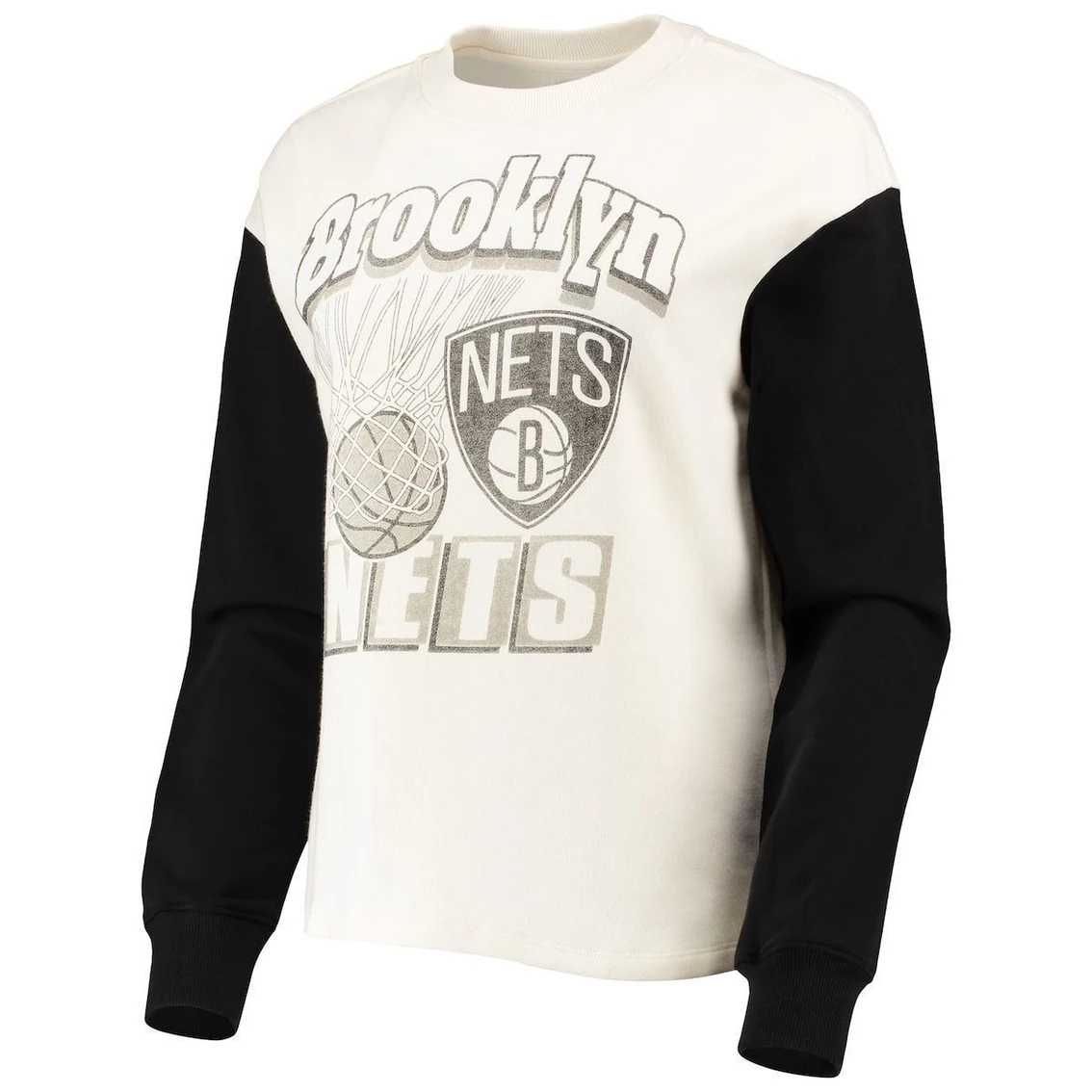 Flash Sale π Women's Junk Food White/Black Brooklyn Nets Contrast Sleeve Pullover Sweatshirt π - Image 3