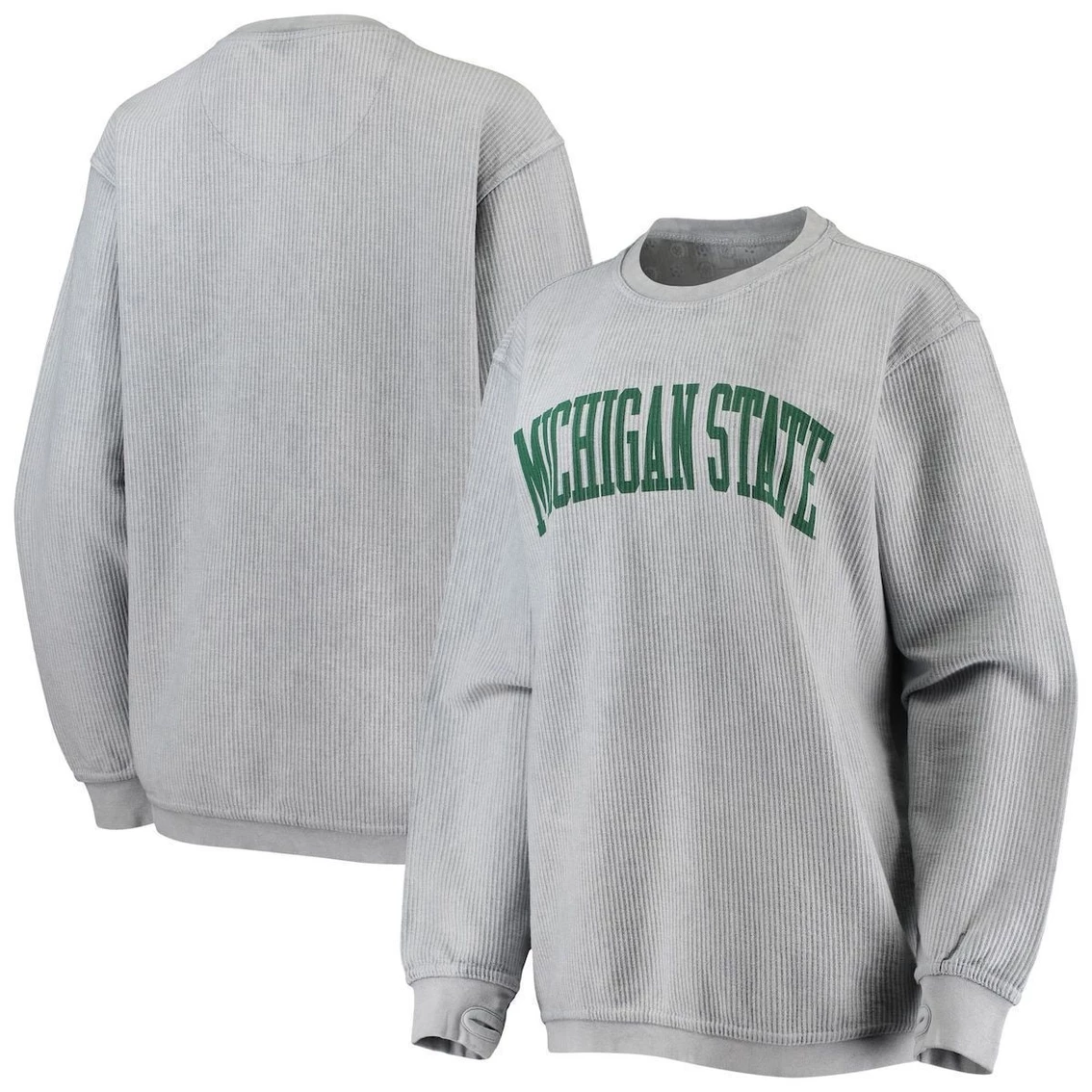 Hot Sale β Women's Pressbox Gray Michigan State Spartans Comfy Cord Vintage Wash Basic Arch Pullover Sweatshirt π₯°