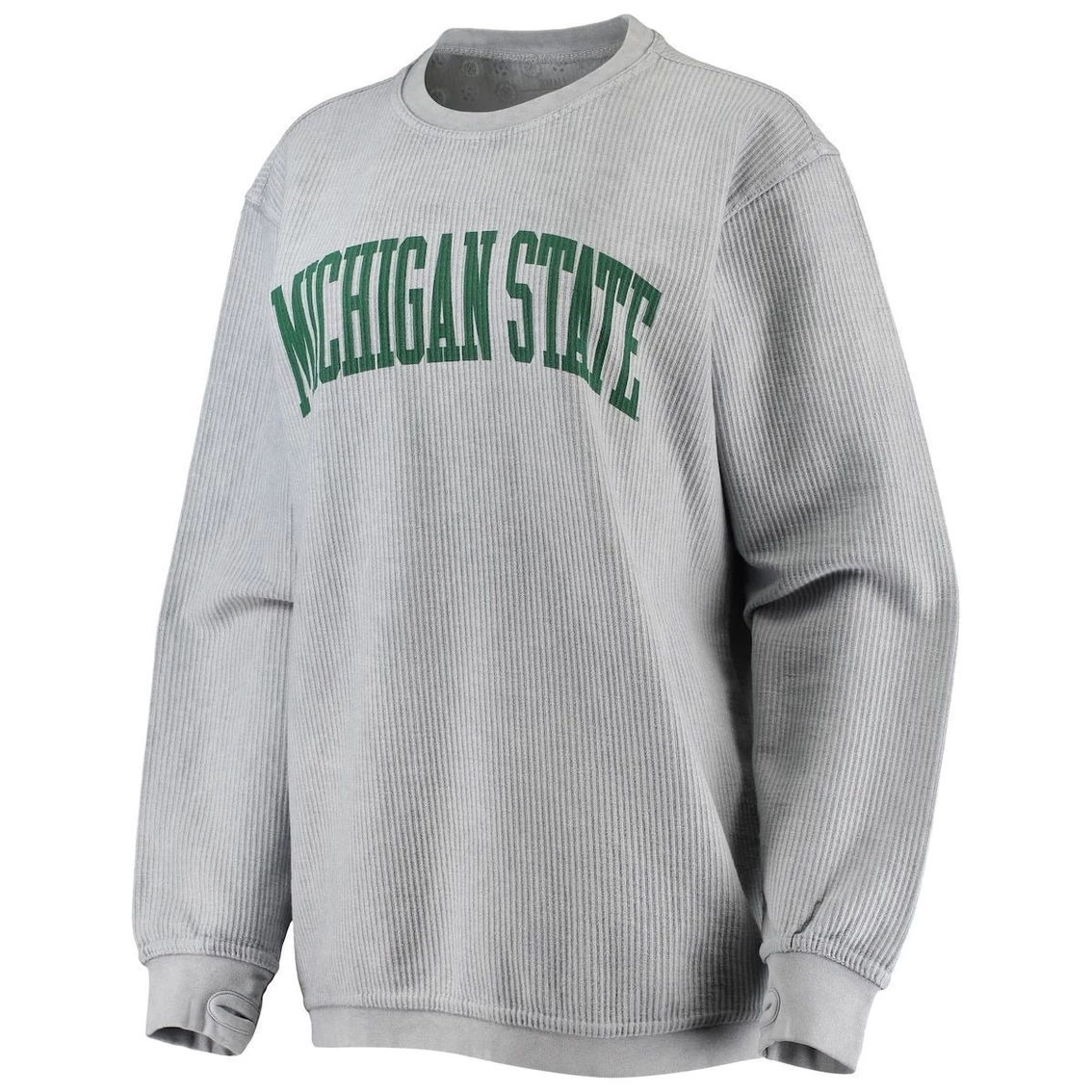 Hot Sale β Women's Pressbox Gray Michigan State Spartans Comfy Cord Vintage Wash Basic Arch Pullover Sweatshirt π₯° - Image 3