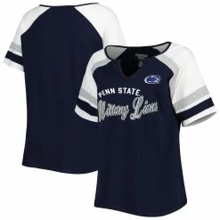 Wholesale 🌟 Profile 👩 Women's Navy Penn State Nittany Lions Plus Size Arch Raglan Notch Neck T-Shirt 😉