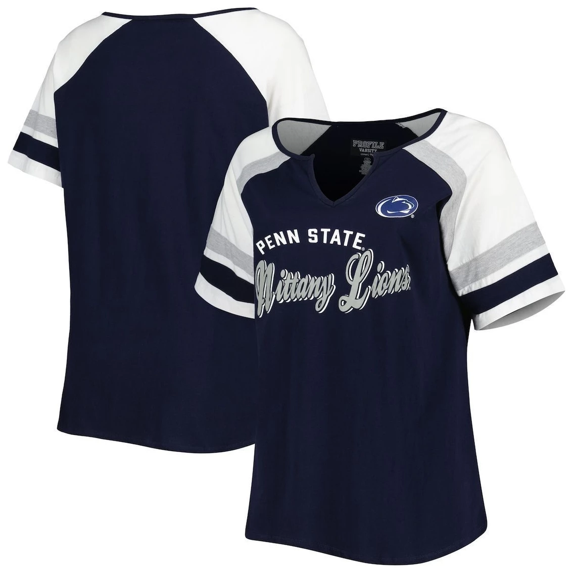 Wholesale π Profile π© Women's Navy Penn State Nittany Lions Plus Size Arch Raglan Notch Neck T-Shirt π - Image 2