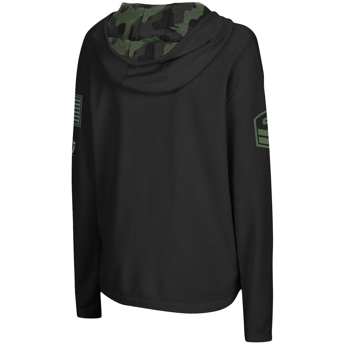 Cheapest π Women's Colosseum Black Oklahoma Sooners OHT Military Appreciation Thermal Henley V-Neck Pullover Hoodie π - Image 4