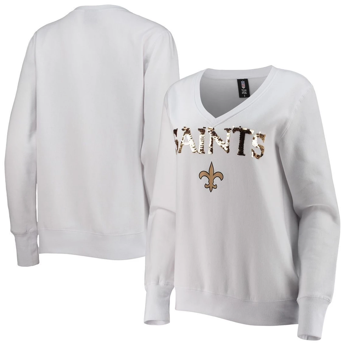 Deals π Women's Cuce White New Orleans Saints Victory V-Neck Pullover Sweatshirt π