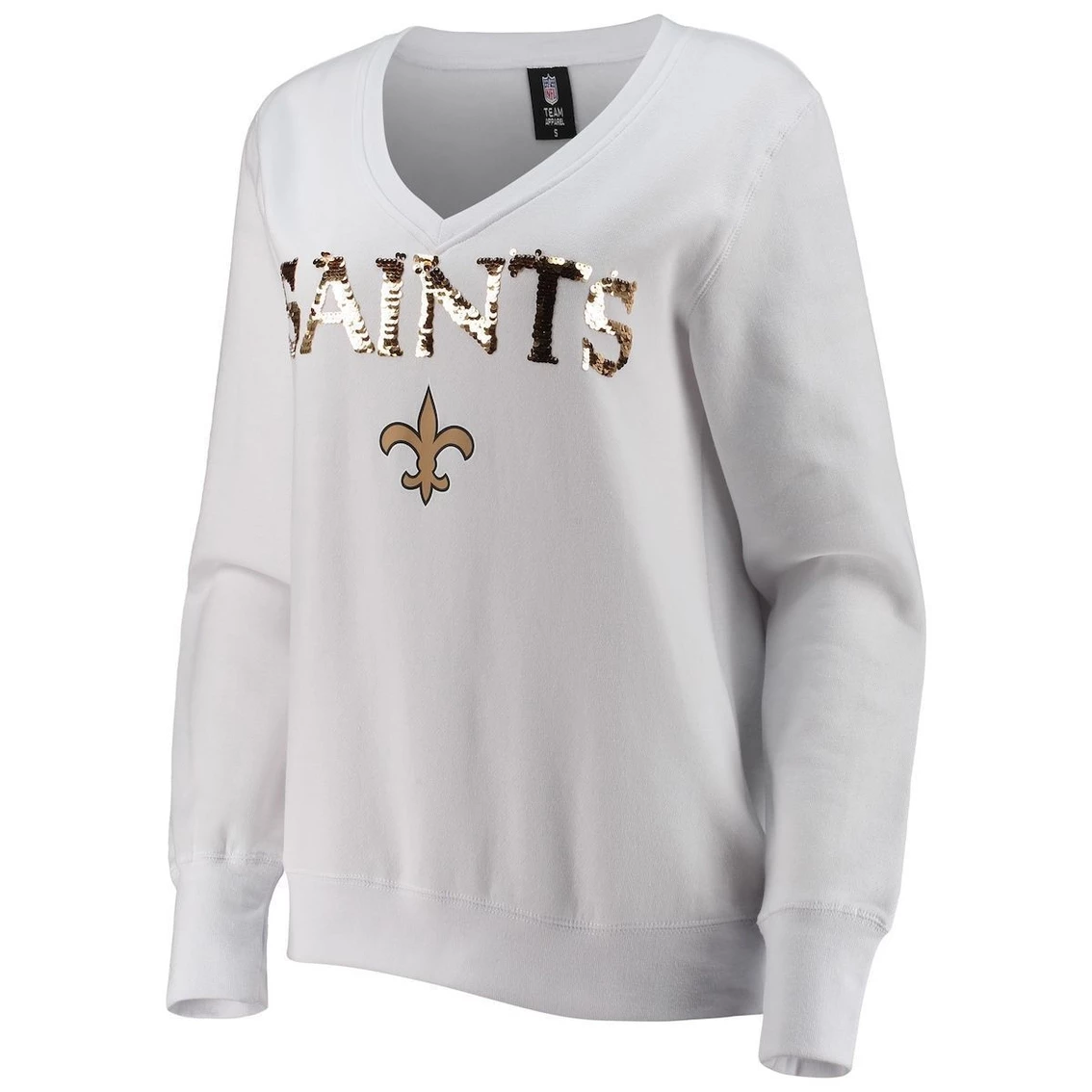 Deals π Women's Cuce White New Orleans Saints Victory V-Neck Pullover Sweatshirt π - Image 3