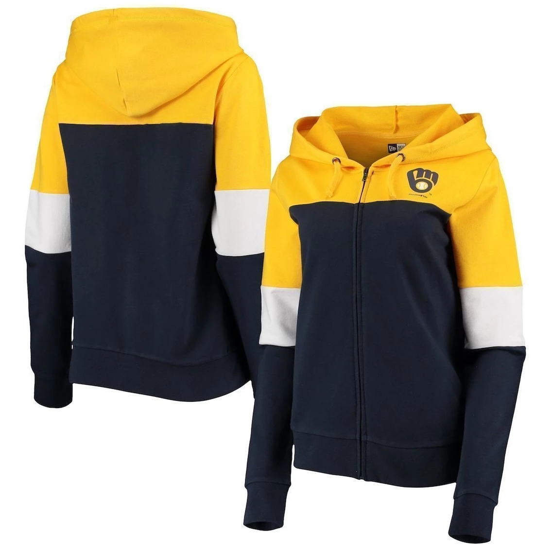 Best Sale π Women's New Era Navy Milwaukee Brewers Colorblock French Terry Full-Zip Hoodie π
