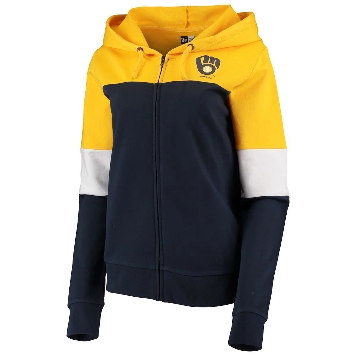 Best Sale π Women's New Era Navy Milwaukee Brewers Colorblock French Terry Full-Zip Hoodie π - Image 3