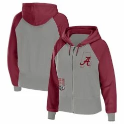 Deals 😀 Women's WEAR By Erin Andrews Gray Alabama Crimson Tide Raglan Full-Zip Hoodie ⭐