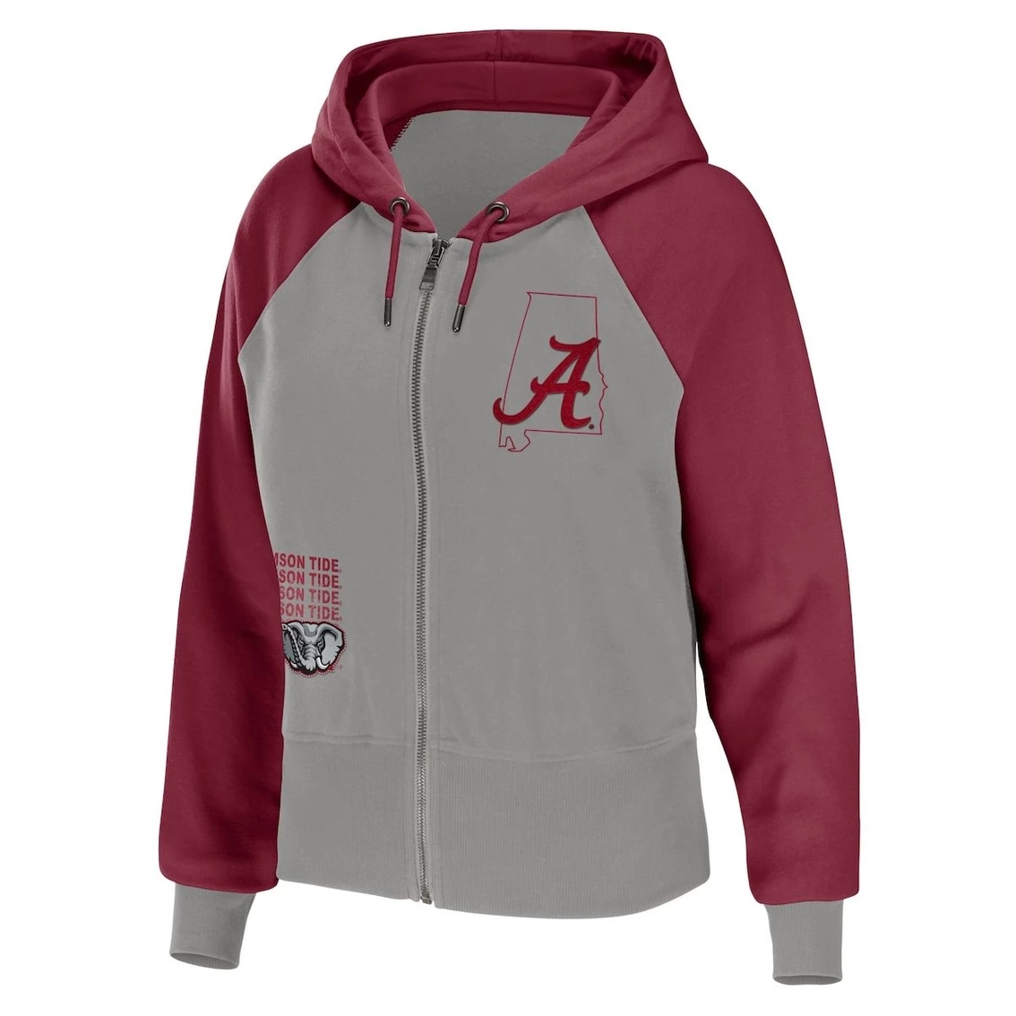 Deals π Women's WEAR By Erin Andrews Gray Alabama Crimson Tide Raglan Full-Zip Hoodie β - Image 3