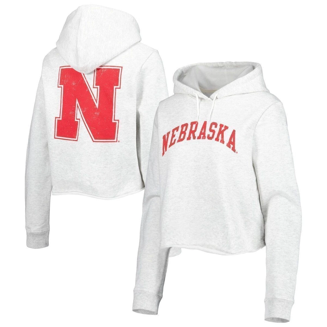 Wholesale β Women's League Collegiate Wear Ash Nebraska Huskers 2-Hit 1636 Cropped Pullover Hoodie π