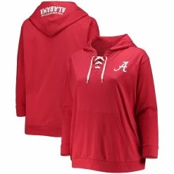 New 🎉 Profile 👩 Women's Crimson Alabama Crimson Tide Plus Size Wordmark V-Neck Lace-Up Pullover Hoodie 🔥